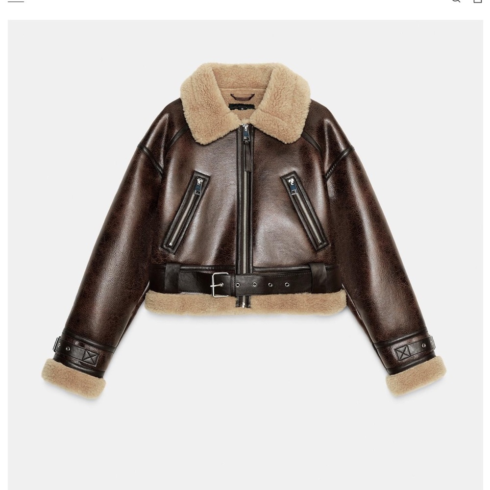 ZARA Brown Leather Jacket with collar